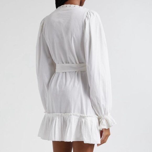 NWT Ramy Brook “Kayleigh” long sleeve white cotton mini dress Size M - Picture 3 of 13